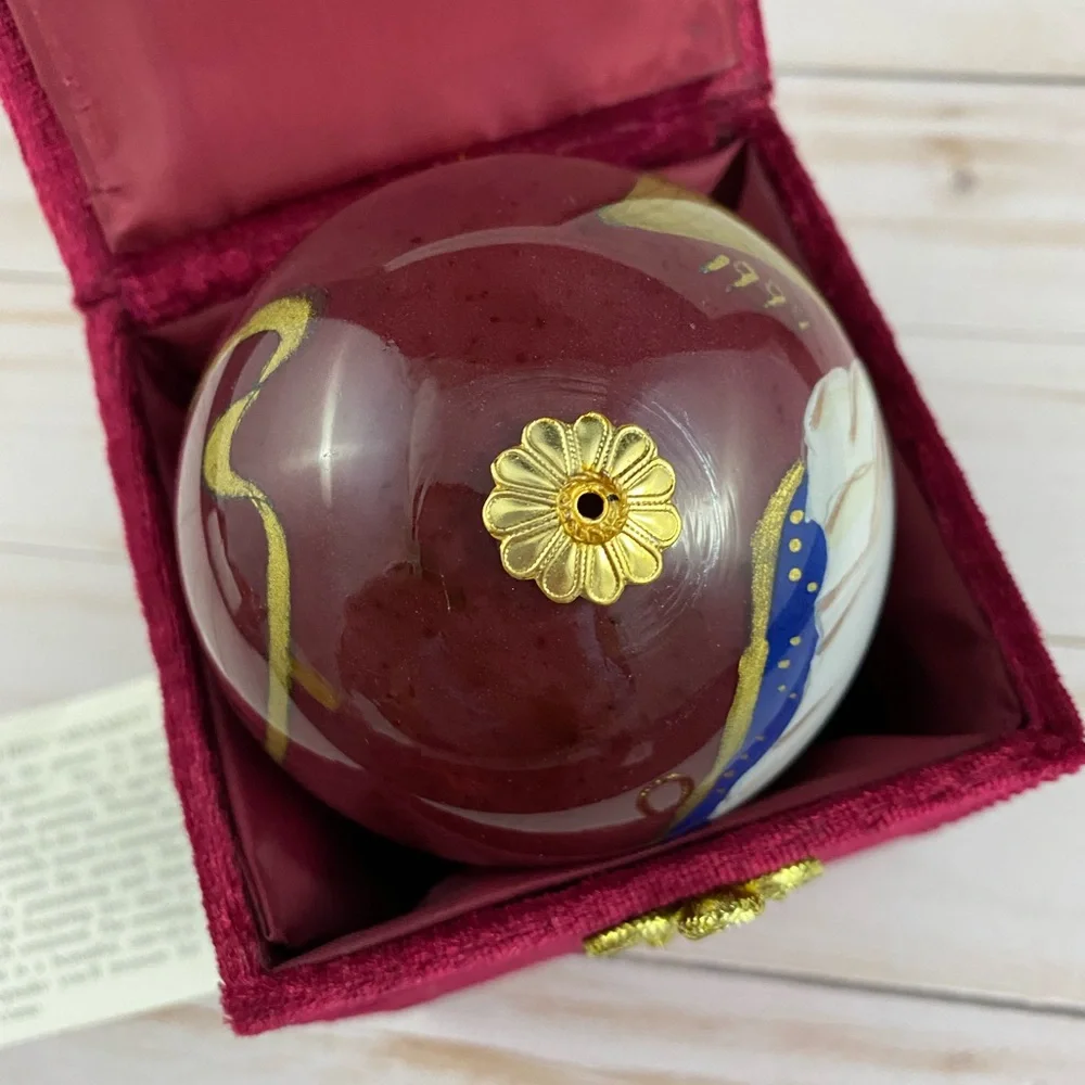 1999 Pier 1 Imports LI BIEN Angel Glass Ornament Burgundy & Gold in Box